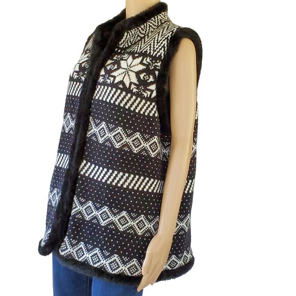 CJ Banks Fair Isle Winter Vest Women's 1X Knit Black & White Lined Sleeveless - Picture 4 of 12